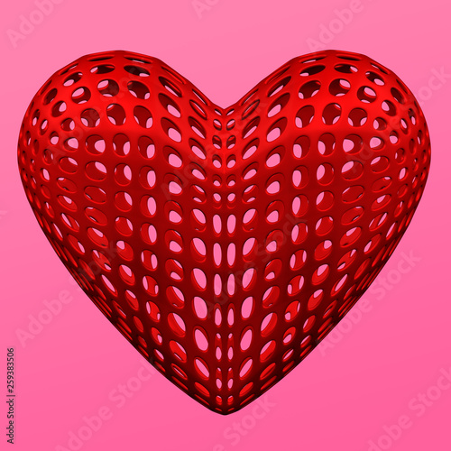 Abstract background - red heart shaped cellular structures. 3D rendering.