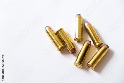 Gun FMJ JHP and JSP bullet on white background
