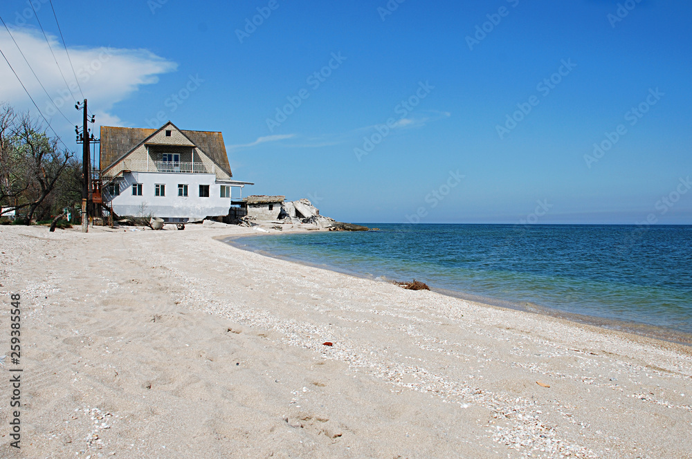 Seascape of Azov Sea. No one on the beach. Beautiful coast. Seascape of Azov Sea. No one on the beach. Beautiful coast.