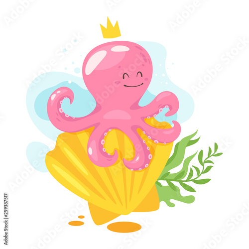Octopus cartoon style baby character 