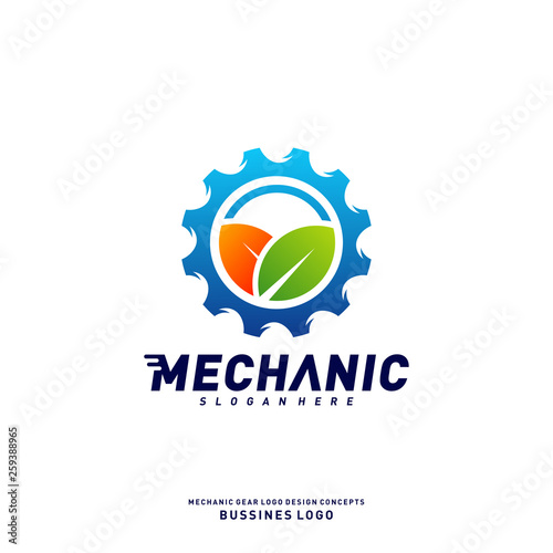 Nature Gear Logo Design Concepts. Mechanical Gear Logo Template Vector. Icon Symbol