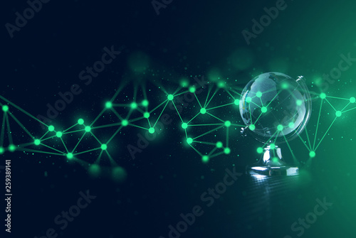 world globe background, data deep learning hologram robotic, ai technology neon glow, molecule of chemical, futuristic cyber network science particle