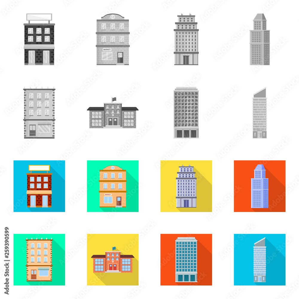 Vector illustration of municipal and center icon. Set of municipal and estate   stock vector illustration.