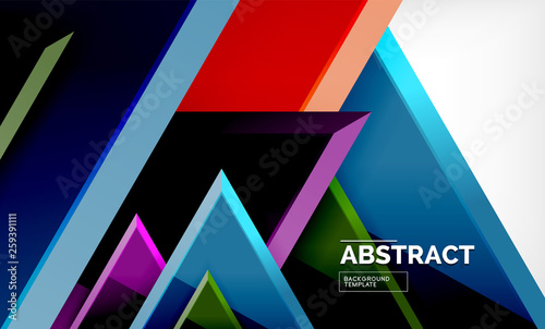 Triangles repetiton geometric abstract background, multicolored glossy triangular shapes, hi-tech poster cover design or web presentation template with copy space photo