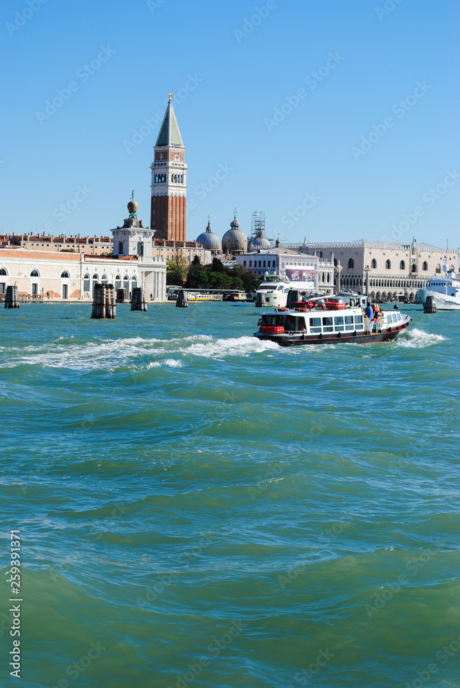 view from boat to Italy beauty, boats and typical canal street in Venice, Venezia. vintage capture