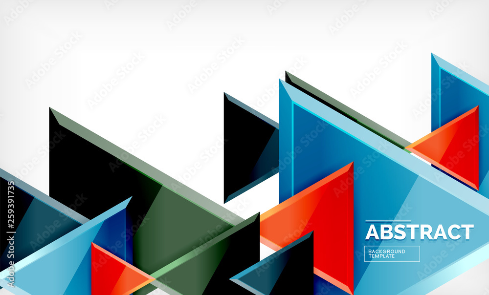 Triangles repetiton geometric abstract background, multicolored glossy triangular shapes, hi-tech poster cover design or web presentation template with copy space Triangles repetiton geometric abstract background, multicolored glossy triangular shapes, hi-tech poster cover design or web presentation template with copy space