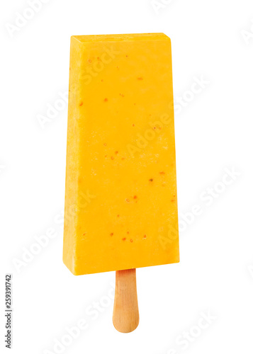 Obraz na płótnie Stick ice cream mango and pepper flavor isolated on wood background. Mexican Pallets w salonie