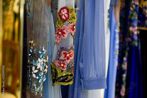 blue dresses with embroidered flowers