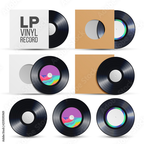 Lp Record Vector. Vinyl LP Cover Plate Mockup. Retro Vintage Album. Audio Illustration
