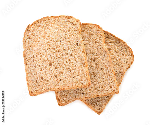 Fresh bread on white background, top view