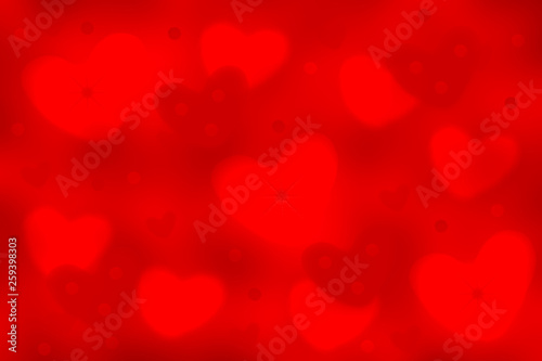 Happy Mothers day card. Abstract festive red background texture with hearts and bokeh circles for Valentine, mothers and wedding. Beautiful illustration for love holiday greeting card concept.
