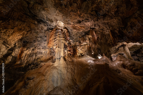 Stalagmite and stalactite at Valporquero cave in Leon