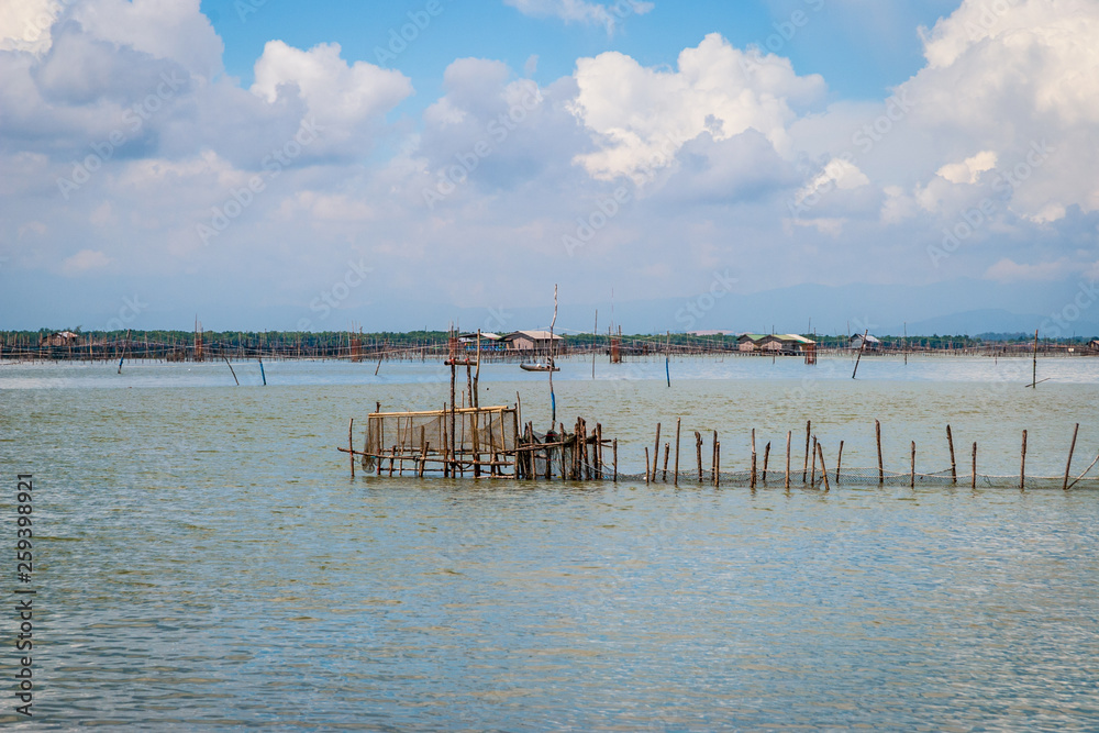 Fishermen hut and nets at Songkhla lake