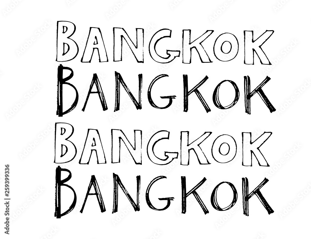 Typography slogan with tropical leaves. Hand drawn Bangkok for t shirt printing.