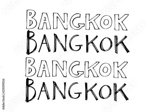 Typography slogan with tropical leaves. Hand drawn Bangkok for t shirt printing.