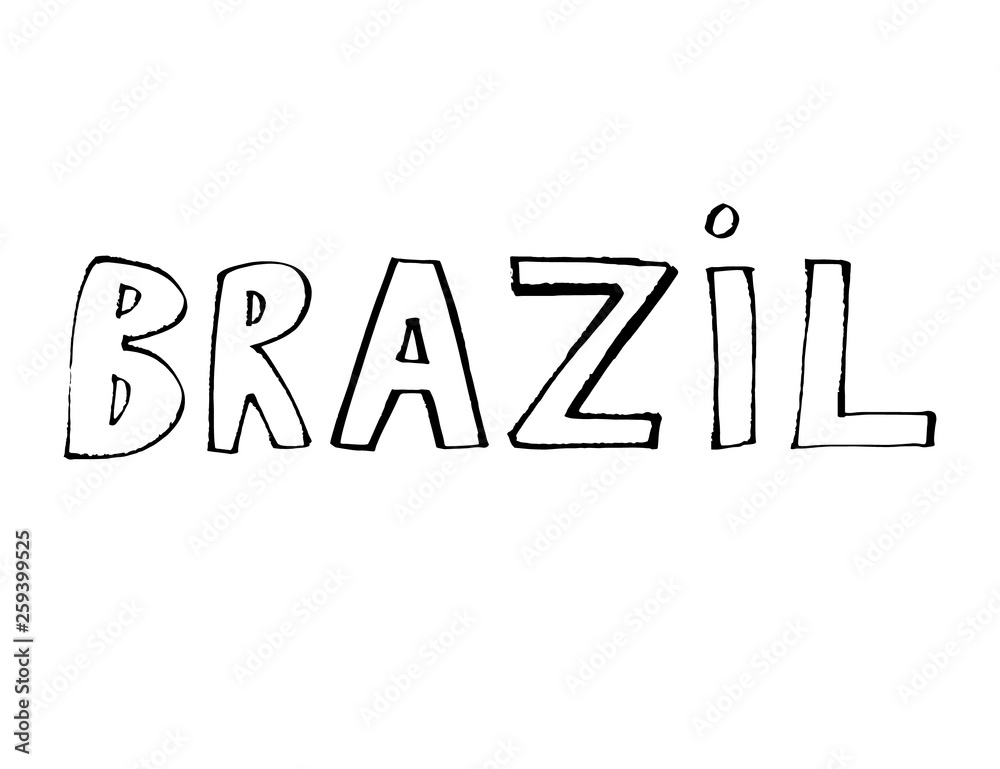 Typography slogan with tropical leaves. Hand drawn Brazil for t shirt printing.