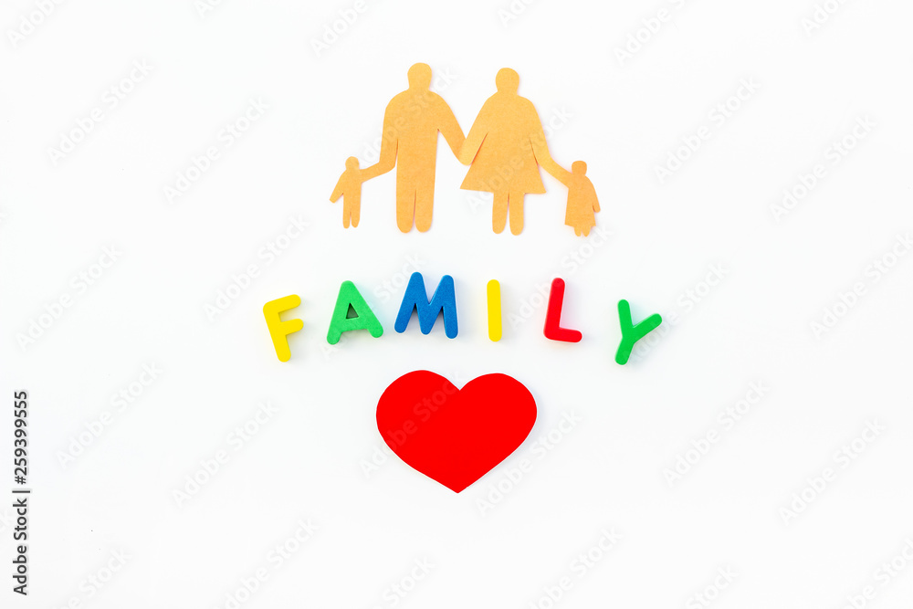 Paper figure with family copy white background top view Paper figure with family copy white background top view