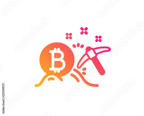 Bitcoin mining icon. Cryptocurrency coin sign. Crypto money pickaxe symbol. Classic flat style. Gradient bitcoin mining icon. Vector