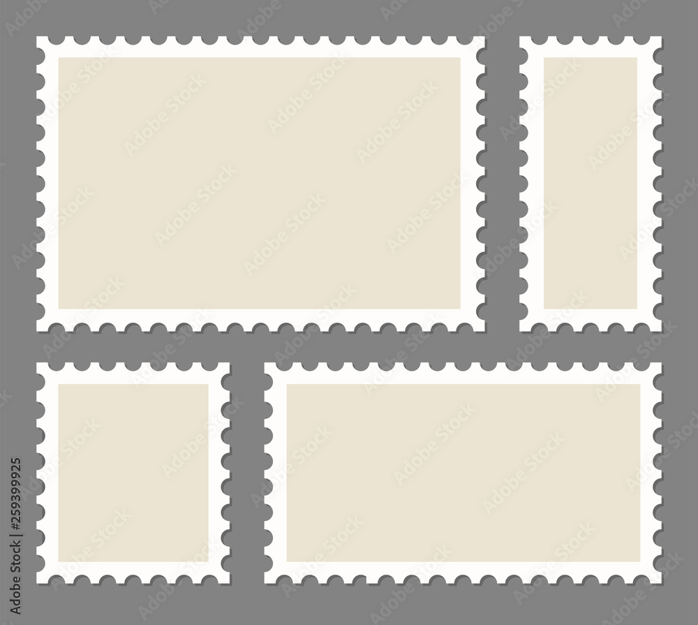 Blank Postage Stamps frames set - stock vector.