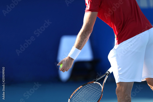 tennis player with racket and ball on court