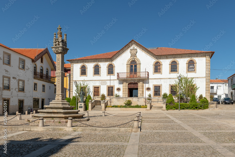 Pillory and the city hall building of Vila Nova de Foz Coa