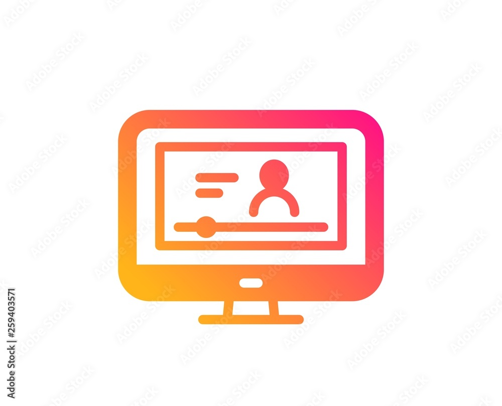 Online Video Education icon. Computer with Online lecture sign. Web player symbol. Classic flat style. Gradient online video icon. Vector Online Video Education icon. Computer with Online lecture sign. Web player symbol. Classic flat style. Gradient online video icon. Vector