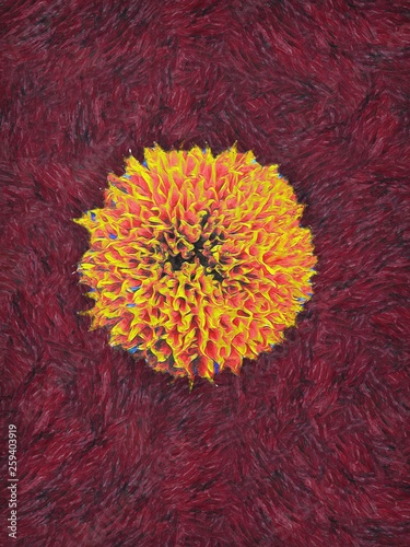 Fototapeta A painting of an isolated marigold flower in the style of post-impressionist pai