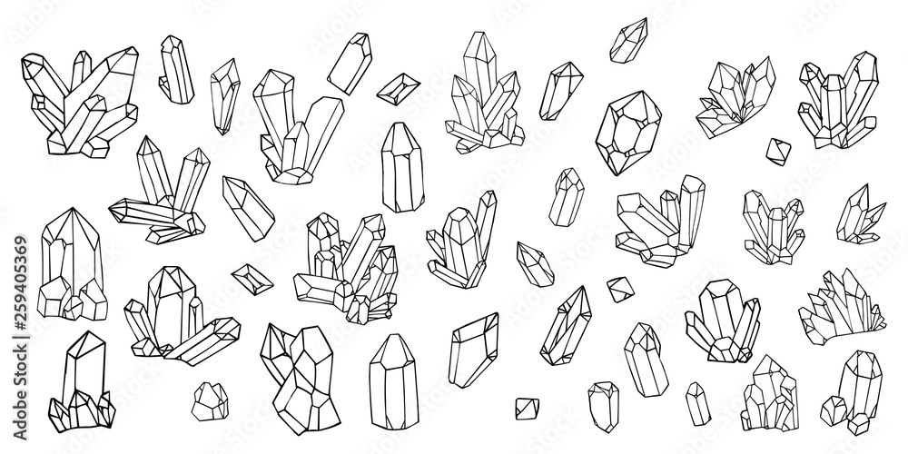 Fototapeta Ręcznie malowany akwarela doodle zestaw kryształów