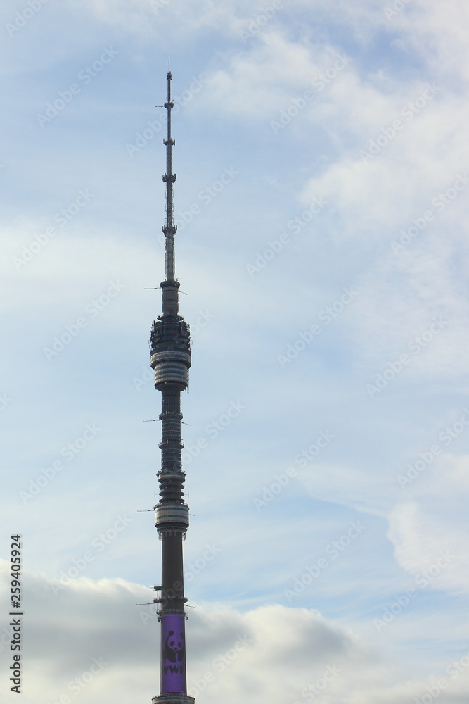 Moscow Ostankino TV tower on blue sky Moscow Ostankino TV tower on blue sky