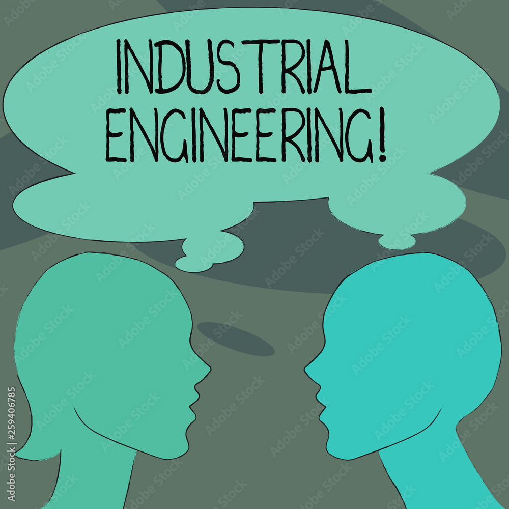 Handwriting text Industrial Engineering. Conceptual photo field or study that focuses on industrial processes Silhouette Sideview Profile Image of Man and Woman with Shared Thought Bubble