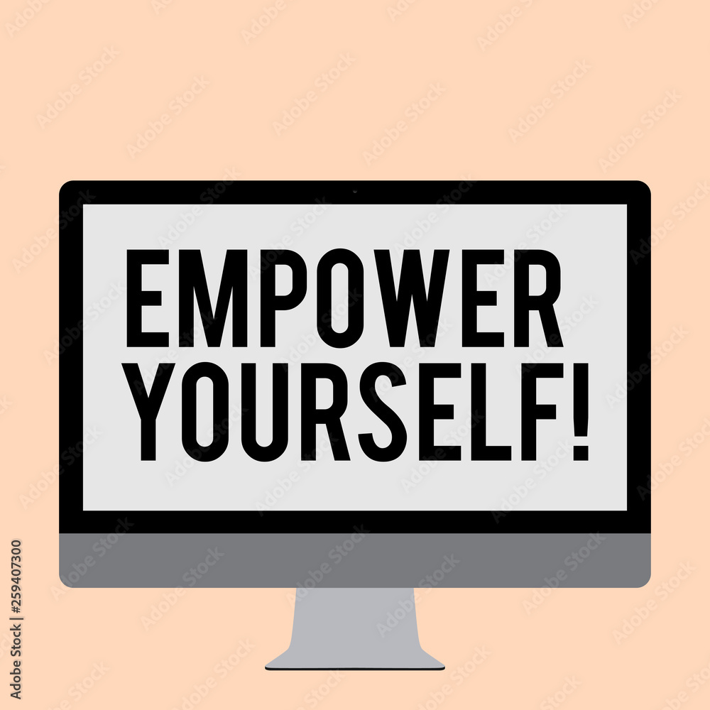 Word writing text Empower Yourself. Business photo showcasing taking control our life setting goals and making choices Blank White Computer Monitor WideScreen Mounted on a Stand for Technology Word writing text Empower Yourself. Business photo showcasing taking control our life setting goals and making choices Blank White Computer Monitor WideScreen Mounted on a Stand for Technology