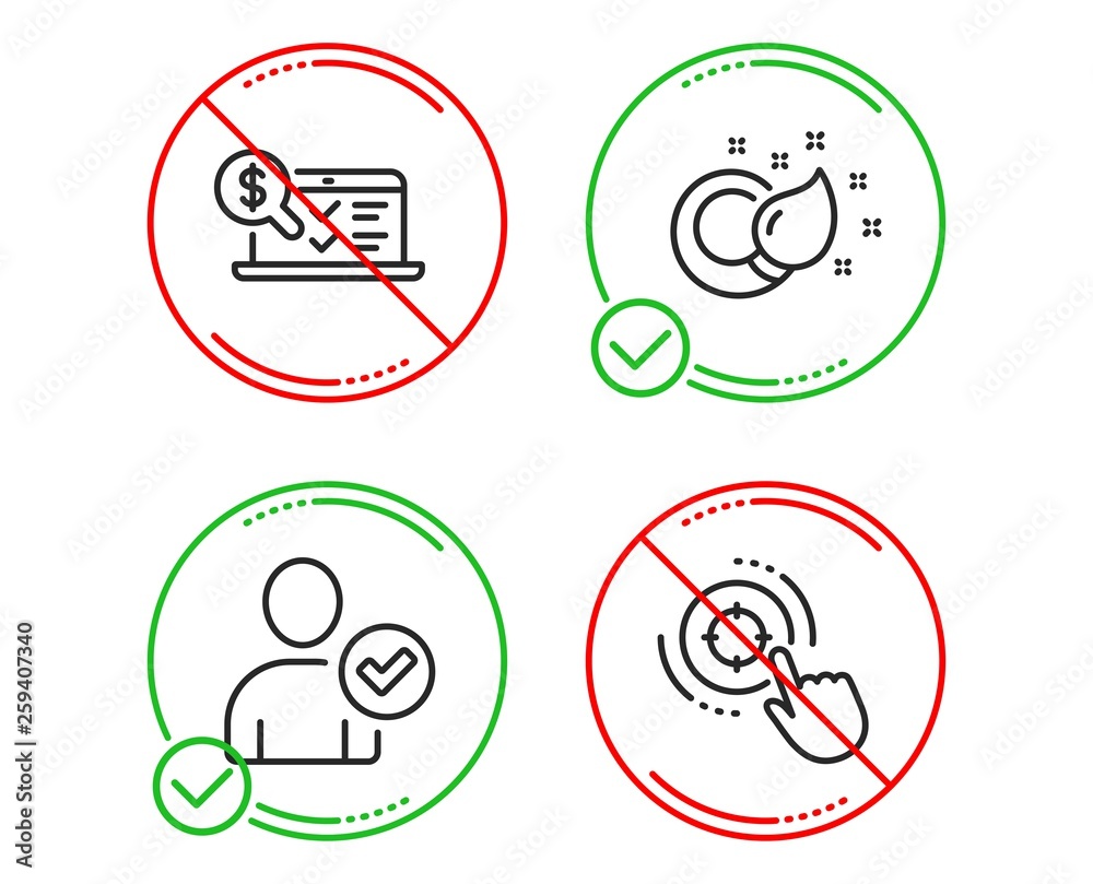 Do or Stop. Identity confirmed, Paint brush and Online accounting icons simple set. Seo target sign. Person validated, Creativity, Web audit. Click aim. Line identity confirmed do icon. Vector Do or Stop. Identity confirmed, Paint brush and Online accounting icons simple set. Seo target sign. Person validated, Creativity, Web audit. Click aim. Line identity confirmed do icon. Vector