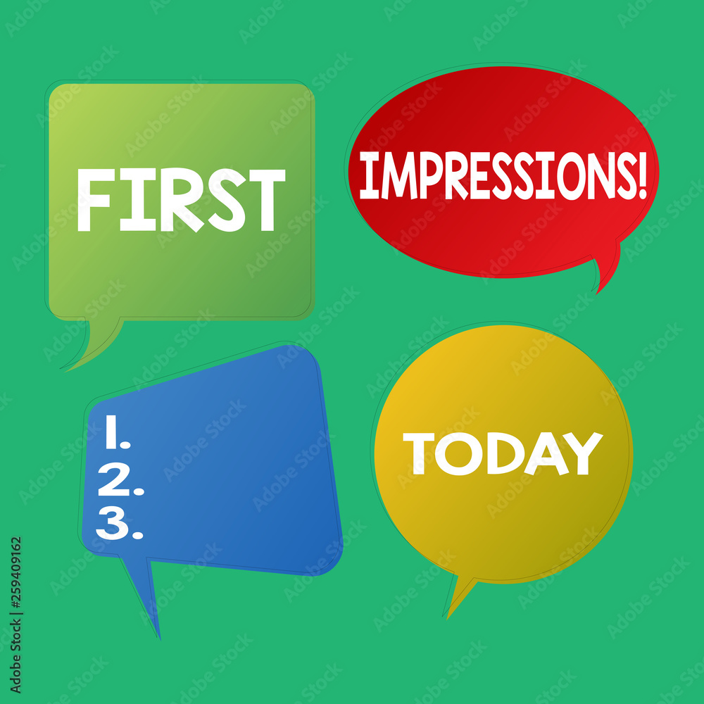 Word writing text First Impressions. Business photo showcasing idea feeling or opinion about something or someone Blank Speech Bubble Sticker in Different Shapes and Color for Multiple Chat Word writing text First Impressions. Business photo showcasing idea feeling or opinion about something or someone Blank Speech Bubble Sticker in Different Shapes and Color for Multiple Chat