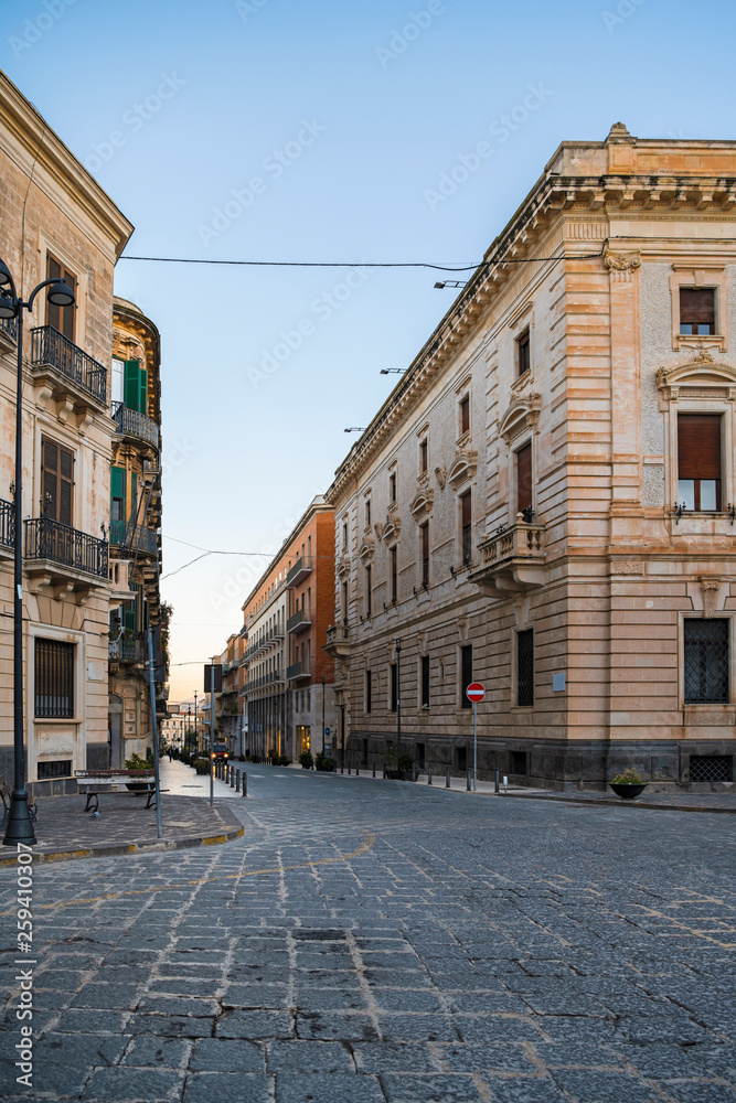 Main street in the historic center of Syracuse, island of Ortigia in Sicily, Italy