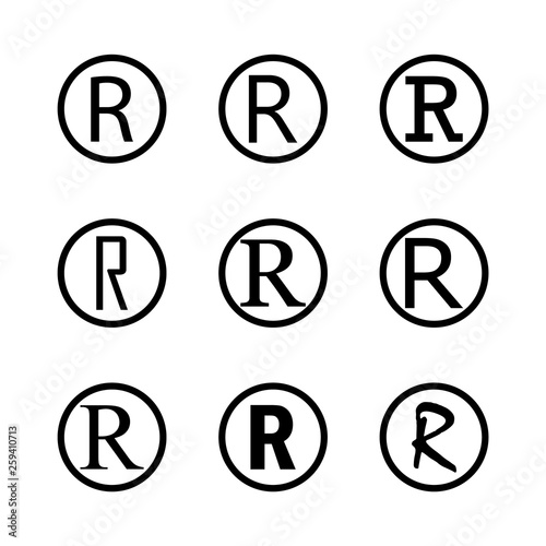 Registered trademark symbol. Register trademark sign. Registered trademark sign.