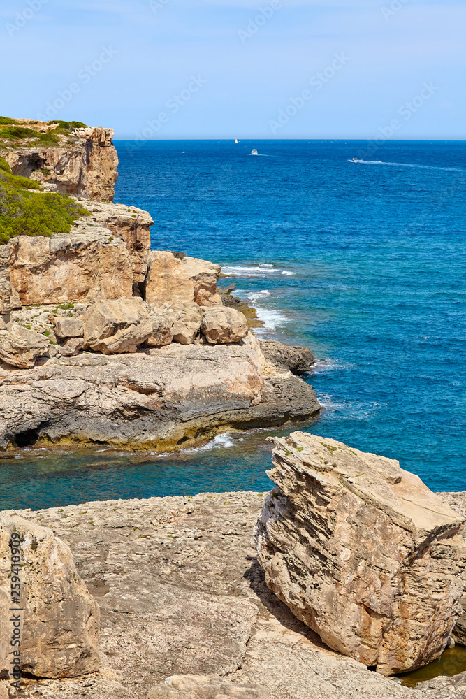 Mallorca coast rock formations on a sunny day, Spain