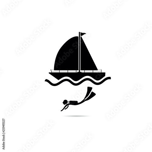 scuba diving icon with boat