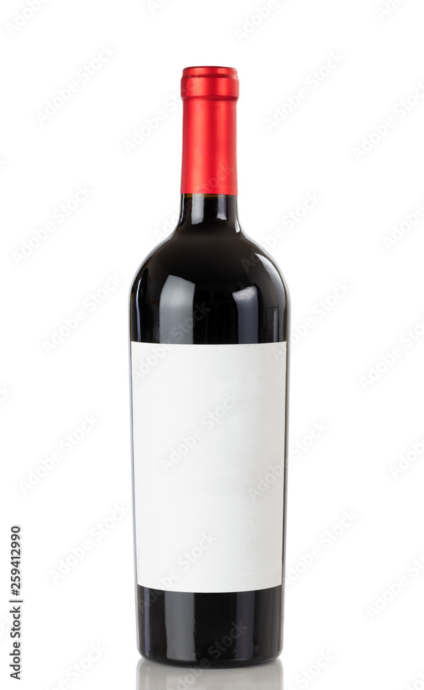Fototapeta premium Full bottle of red wine isolated on a white background