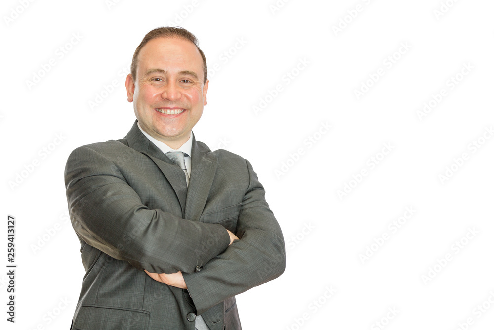 Happy, delighted business man with folded arms