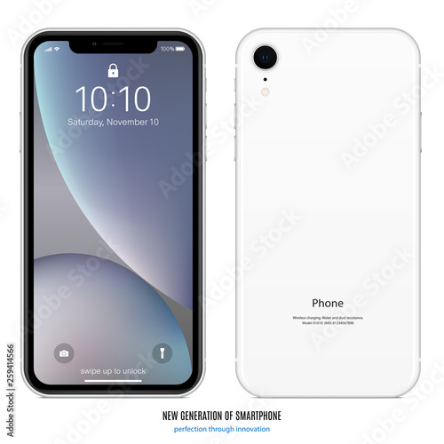 smartphone in silver color with colored screen front and back side on white background. stock vector illustration eps10