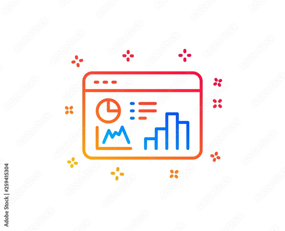 Seo statistics line icon. Search engine optimization sign. Analytics chart symbol. Gradient design elements. Linear seo statistics icon. Random shapes. Vector Seo statistics line icon. Search engine optimization sign. Analytics chart symbol. Gradient design elements. Linear seo statistics icon. Random shapes. Vector