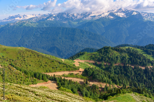 Serpentine in the mountains. Mountain road in the Caucasus. Sochi Russia