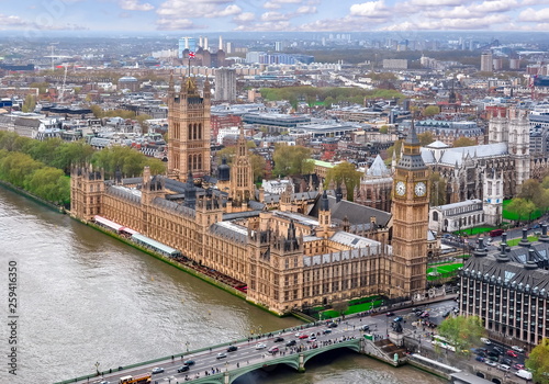 Fotografi London cityscape and Houses of Parliament with Big Ben tower, UK
