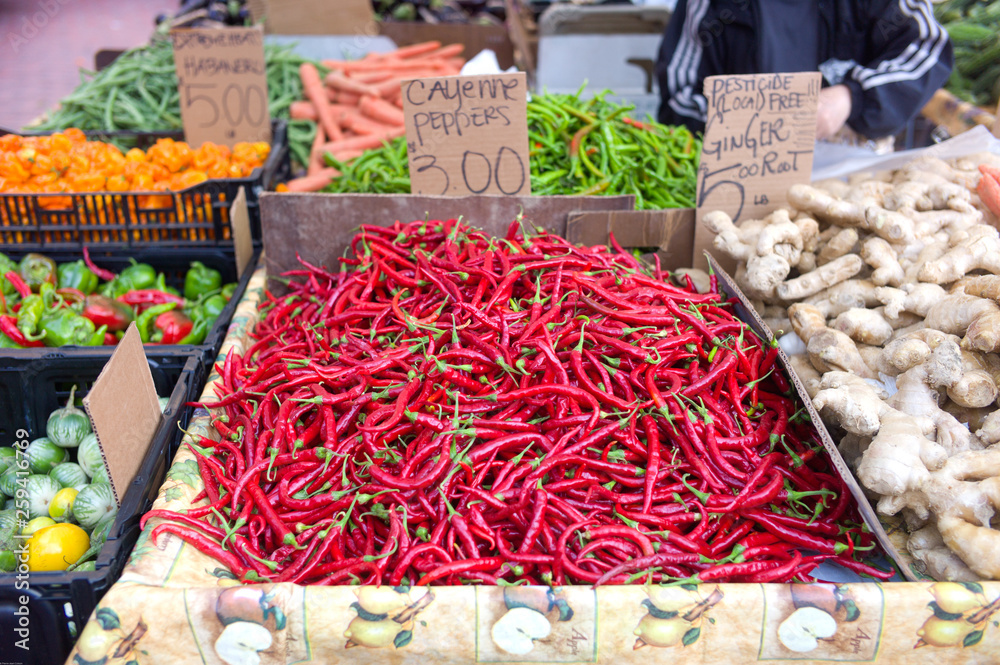 Fresh Cayenne hot pepper at farmer's market