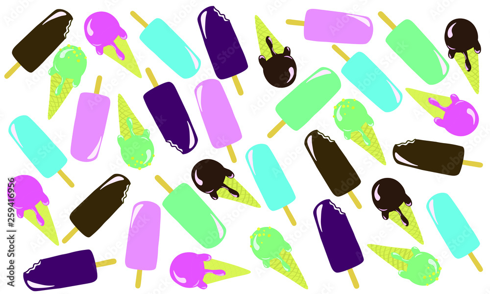 Vector illustration. Colorful pattern with ice creams. White background. 