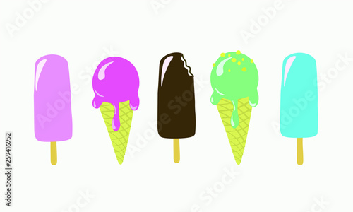 Vector illustration of colorful ice creams. White background. 