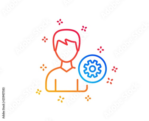 User settings line icon. Profile Avatar with cogwheel sign. Male Person silhouette symbol. Gradient design elements. Linear support icon. Random shapes. Vector