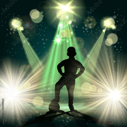Scene with football player little boy and spotlights vector Illustration