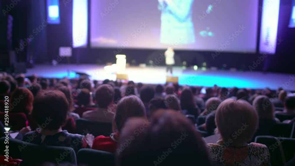 seminar audience from stage, business people conference meeting congress coach speaker group businessman forum training studying seminar, speech person about management economics politics problem 4 K