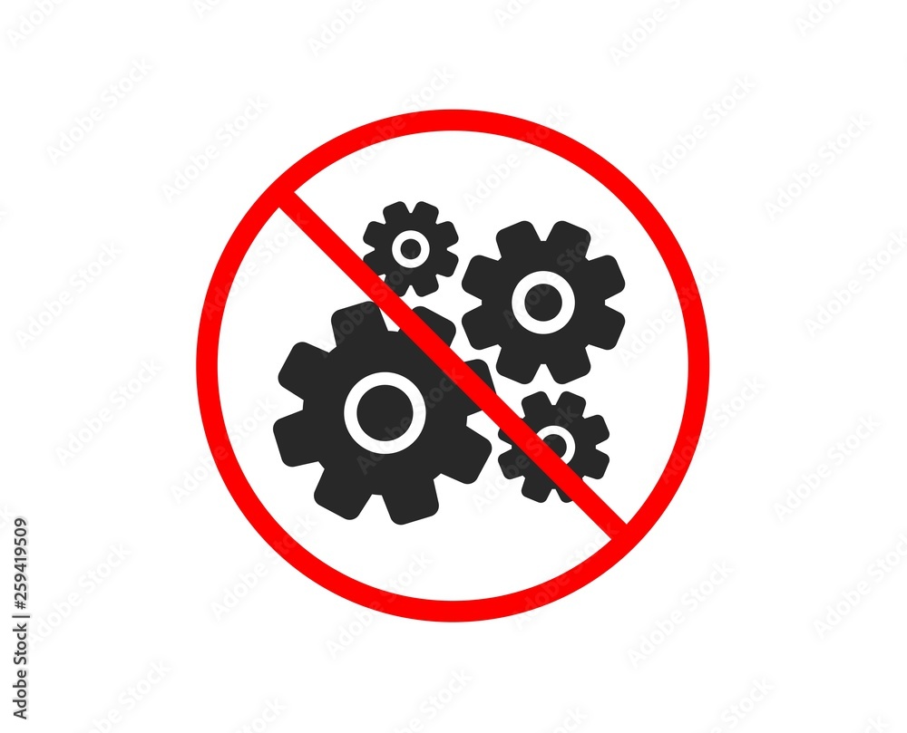 Vettoriale Stock No or Stop. Cogwheel icon. Engineering tool sign. Cog gear  symbol. Prohibited ban stop symbol. No cogwheel icon. Vector | Adobe Stock